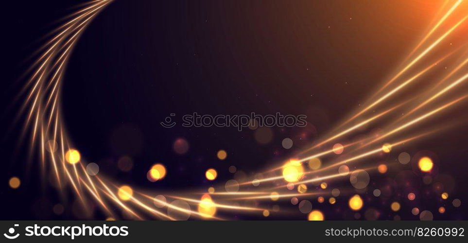 Abstract elegant bokeh and golden light effect on dark  background. Celebration concept. Vector illustration