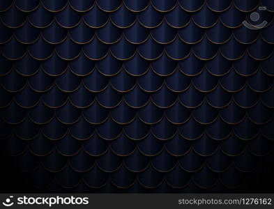 Abstract elegant dark blue and gold geometric semicircle pattern background and texture. Fish scale, roof texture, Vector illustration