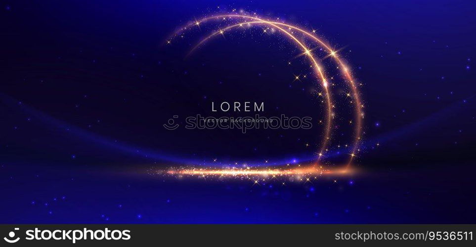 Abstract elegant dark blue background with golden glowing effect. Template premium award design. Vector illustration 