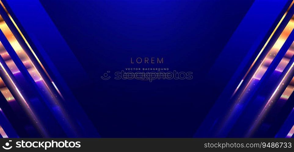 Abstract elegant dark blue background with golden line and lighting effect. Luxury template celebration award design. Vector illustration