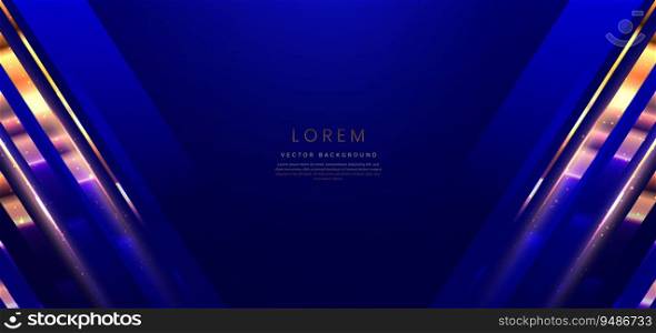 Abstract elegant dark blue background with golden line and lighting effect. Luxury template celebration award design. Vector illustration