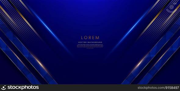 Abstract elegant dark blue background with golden line and lighting effect sparkle. Luxury template award design. Vector illustration