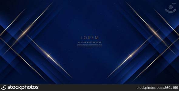 Abstract elegant dark blue background with golden line and lighting effect sparkle. Luxury template design. Vector illustration