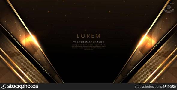 Abstract elegant dark brown background with golden line and lighting effect sparkle. Luxury template award design. Vector illustration