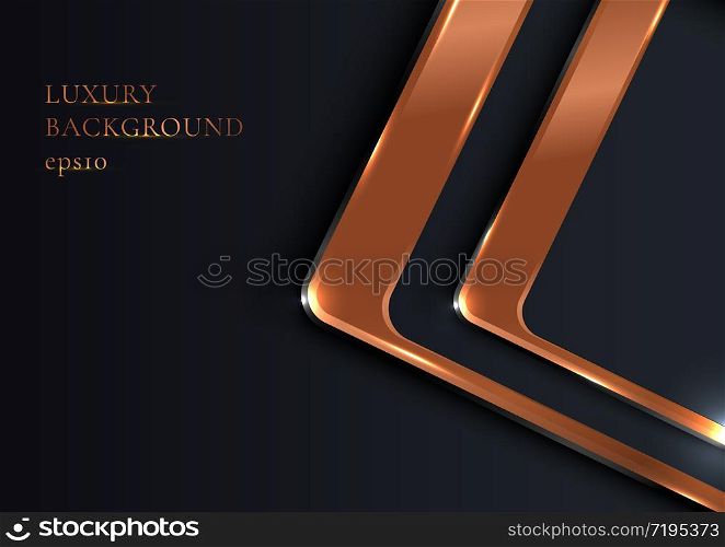 Abstract elegant geometric rounded square shiny metallic copper on black background luxury style. You can use for vip invitation card or flyer, poster, banner web, brochure, etc. Vector illustration
