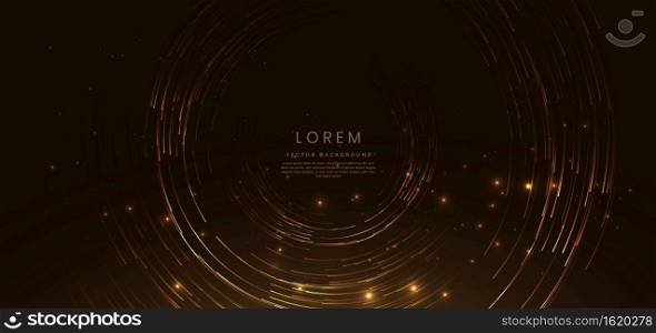 Abstract elegant gold glowing curved line with lighting effect sparkle on black background. Template premium award design. Vector illustration