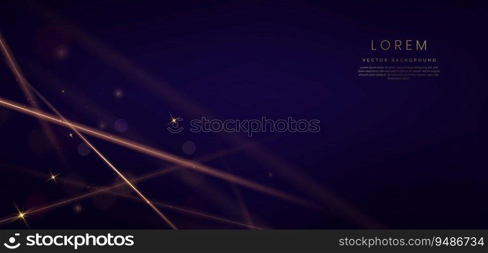 Abstract elegant gold glowing diagonal line with lighting effect sparkle on dark blue background. Template premium award design. Vector illustration