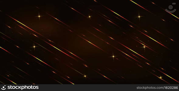 Abstract elegant gold glowing line diagonal with lighting effect sparkle on black background. Template premium award design. Vector illustration