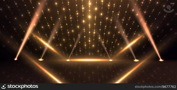 Abstract elegant gold glowing line with lighting effect sparkle on black background. Template premium award design. Vector illustration
