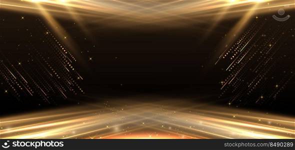 Abstract elegant gold glowing with lighting effect sparkle on black background. Template premium award design. Vector illustration