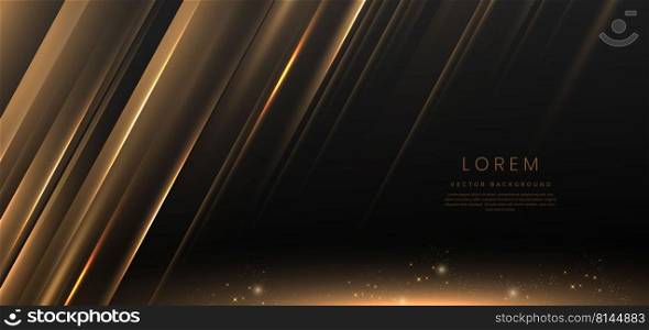 Abstract elegant gold lines diagonal scene on black background. Luxury style with copy space for text. Vector illustration