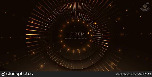 Abstract elegant golden circles lines on dark brown with dot lighting effect. Luxury template award design. Vector illutration 