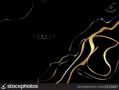 Abstract elegant golden liquid smooth ink lines on black background. Luxury style. Vector graphic illustration