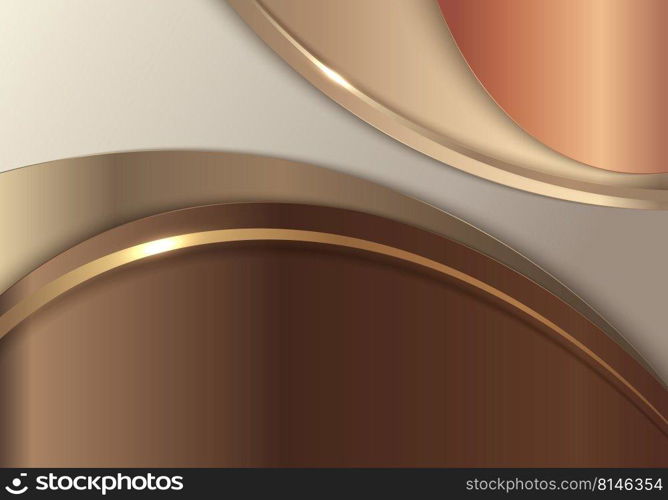 Abstract elegant golden metallic curved shapes overlapping on silver background luxury style. Vector illustration