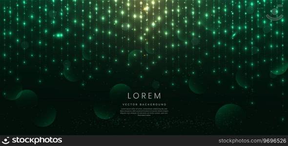 Abstract elegant green glowing line with lighting effect sparkle on dark green background. Template premium award design. Vector illustration