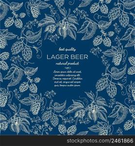 Abstract elegant natural sketch template with text and beer herbal hop plants on blue background vector illustration. Abstract Elegant Natural Sketch Template