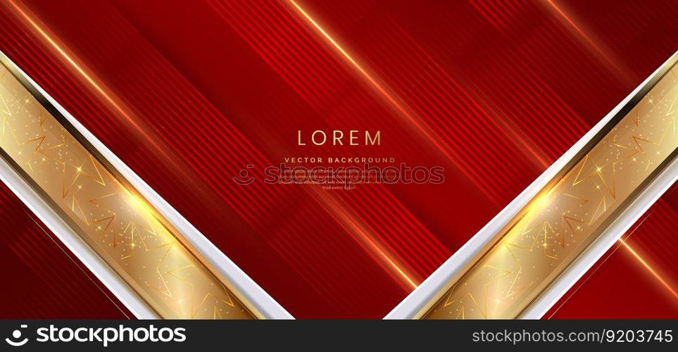 Abstract elegant red background with golden line and lighting effect. Luxury template award design. Vector illustration