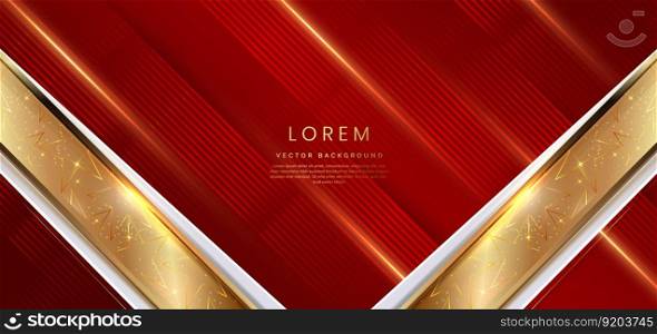 Abstract elegant red background with golden line and lighting effect. Luxury template award design. Vector illustration