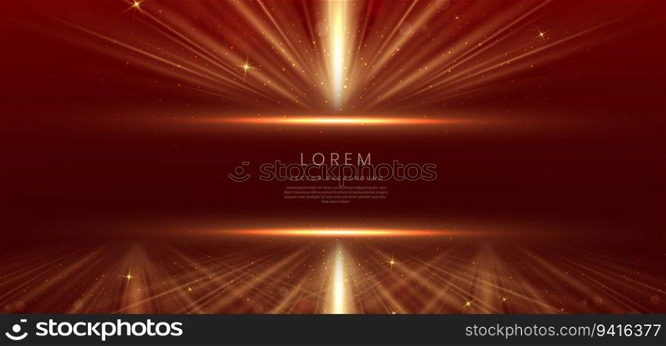 Abstract elegant red background with golden line and lighting effect sparkle. Luxury template award design. Vector illustration