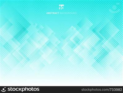 Abstract elegant squares shapes pattern overlay layer geometric white and green gradient color background with halftone texture. Vector illustration
