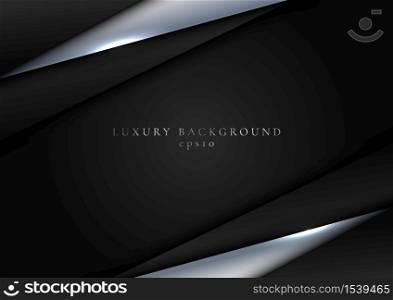 Abstract elegant template black and silver metallic triangle overlapping dimension on dark background luxury style. Vector illustration