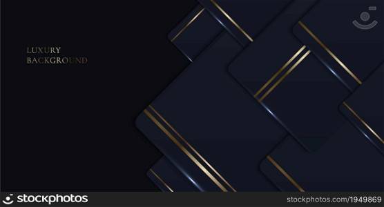Abstract elegant template dark blue square with golden stripes decoration on black background modern luxury style. Vector graphic illustration