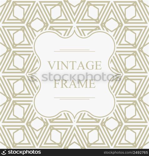 Abstract elegant vintage frame template on light geometric rhombus seamless pattern in kaleidoscope style vector illustration. Abstract Elegant Vintage Frame Template