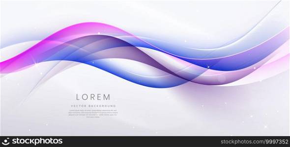 Abstract elegant white background with blue and pink dynamic wave lines and lighting effect. Vector illustration