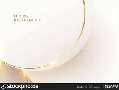 Abstract elegant white circle with golden lines rounded and light sparking on clean background luxury style. Vector graphic illustration