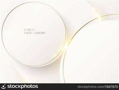 Abstract elegant white circle with golden lines rounded and light sparking on clean background luxury style. Vector graphic illustration