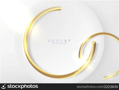 ABstract elegant white circles and 3D golden ring with glow lighting effect on clean background. Luxury style. Vector illustration