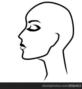 Abstract elegant woman face with closed eyes, isolated on white background, side view, hand drawing vector outline