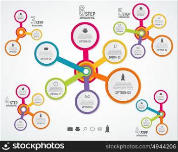 Abstract Elements of Graph, Diagram with 3,4,5,6 Steps, Options. Business Infographic Templates for Creative Presentation. Vector Illustration. EPS10. Abstract Elements of Graph, Diagram with 3,4,5,6 Steps, Options