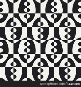 Abstract Ellipse and Square Pattern. Vector Seamless Background in Black and White.