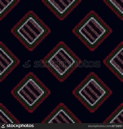 Abstract embroidery carpet geometric tile seamless pattern. Tile shapes backdrop. Hand drawn vector illustration. Patchwork ornament.. Abstract embroidery carpet geometric tile seamless pattern.