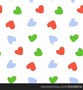 Abstract endless pattern with hand drawn hearts shapes in trendy bright shades. Isolate. Design for wrapping, wallpaper or web, background, poster, banner, brochures or price tag or cards. Vector. EPS