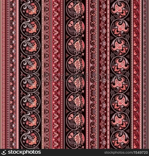 Abstract ethnic floral stripe seamless pattern, ornamental vector vintage background. Abstract ethnic stripe pattern, vector background