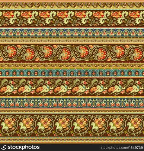 Abstract ethnic floral stripe seamless pattern, ornamental vector vintage background. Abstract ethnic stripe pattern, vector background