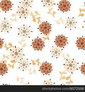 Abstract ethnic flower seamless pattern. Stylized floral botanical wallpaper. For fabric design, textile print, wrapping paper, cover. Vector illustration. Abstract ethnic flower seamless pattern. Stylized floral botanical wallpaper.