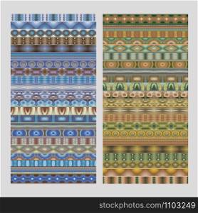 Abstract ethnic geometric vector strip patterns set. Abstract ethnic geometric vector strip patterns