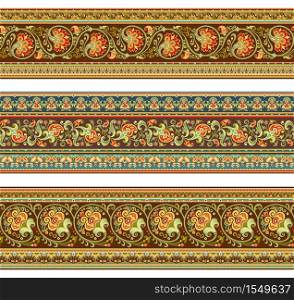 Abstract ethnic nature tile stripes. Ornamental vector borders set. Abstract ethnic stripes. Ornamental borders set