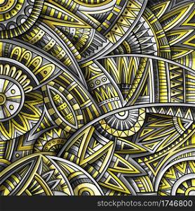 Abstract ethnic ornamental pattern. Vector vintage yellow and grey background. Pantone colors of the year 2021 tribal square design for print on fabric, textile, greeting cards, phone cases, scarves, wrapping paper. Abstract ethnic vintage yellow and grey background.