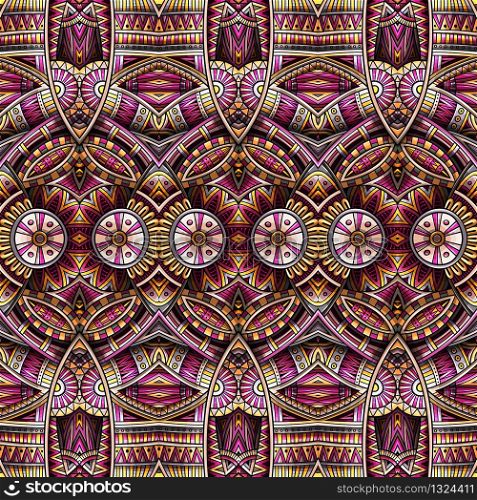 Abstract ethnic rug ornamental seamless pattern. Vector vintage background. Colorful tribal square design for print on fabric, textile, greeting cards, phone cases, scarves, wrapping paper. Abstract ethnic rug ornamental seamless pattern. Vector vintage background.