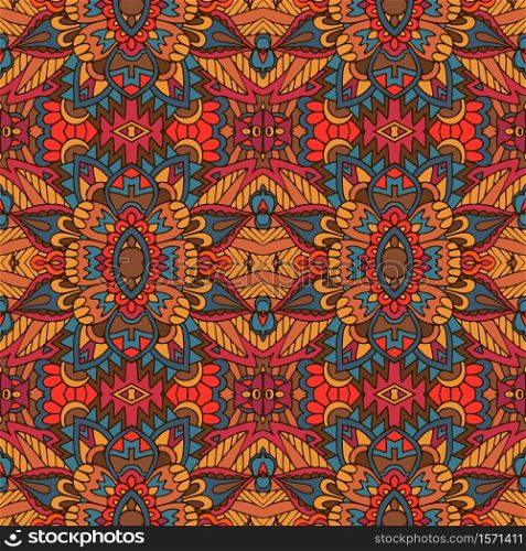 Abstract ethnic Tribal vintage indian textile ethnic seamless pattern ornamental. Vector colorful flower art background. Vector seamless pattern african art batik ikat. Ethnic ptint vintage design.
