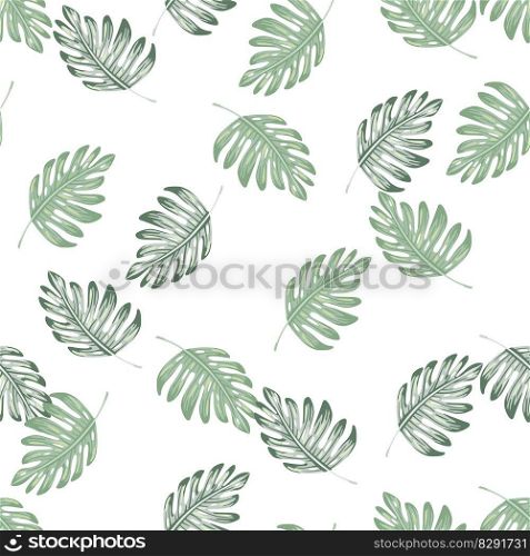 Abstract exotic plant seamless pattern. Botanical leaf wallpaper. Tropical pattern, palm leaves floral background. Design for fabric, textile print, wrapping, cover. Vector illustration. Abstract exotic plant seamless pattern. Botanical leaf wallpaper. Tropical pattern, palm leaves floral background.