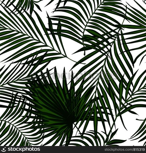 Abstract exotic plant seamless pattern. palm leaves wallpaper. Tropical pattern, vector botanical background.. Abstract exotic plant seamless pattern. palm leaves wallpaper.