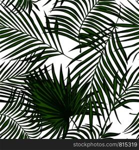 Abstract exotic plant seamless pattern. palm leaves wallpaper. Tropical pattern, vector botanical background.. Abstract exotic plant seamless pattern. palm leaves wallpaper.