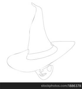 Abstract face and witch hat in line art style.