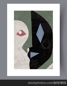 Abstract face esoteric surrealism wall art print. Wall artwork for interior design. Contemporary decorative background with surrealism. Printable minimal abstract face poster.. Abstract face esoteric surrealism wall art print