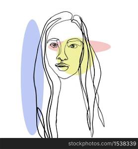 Abstract face of a girl or woman with long hair. Portrait of a girl on a white background.. Abstract face of a girl or woman with long hair.